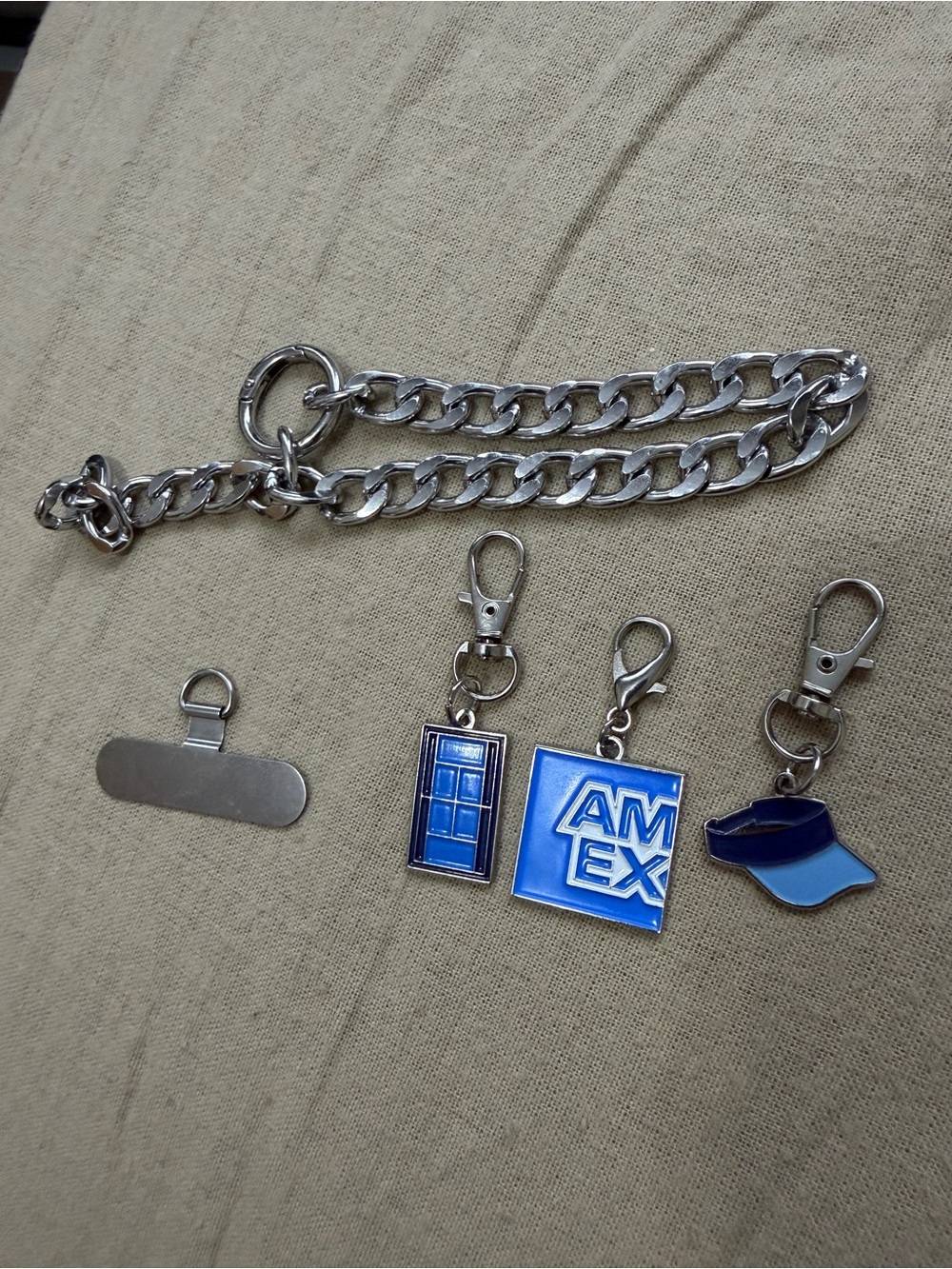 US OPEN 2026 AMEX Blue Enamel Charm Keychain Set - Silver Chain